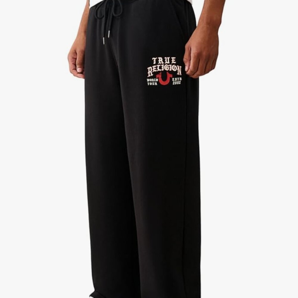 True Religion Black Wide Leg Logo Sweatpants